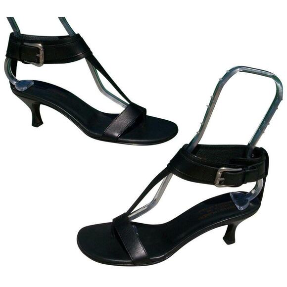 Donald Pliner Black Shine Leather Shoe Sandal Wide Ankle Strap Thong NWT $325 - Picture 1 of 3